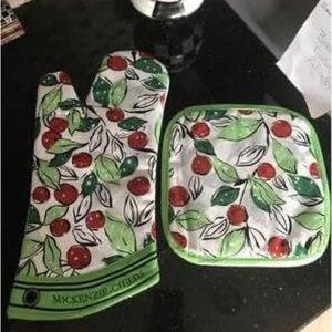 MacKenzie Childs Snow Cherries Pot Holder and Oven Mitt